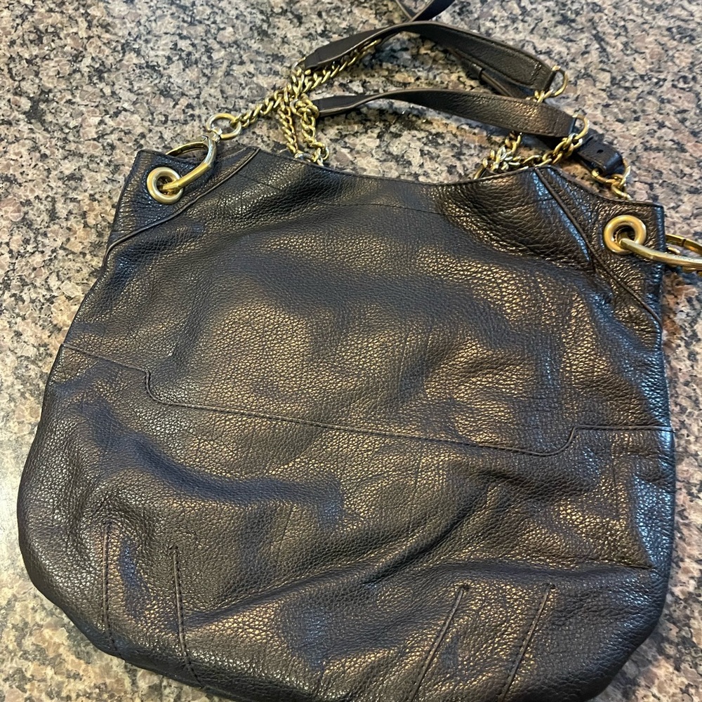 orYANY Black Leather Shoulder Bag with Gold Accents